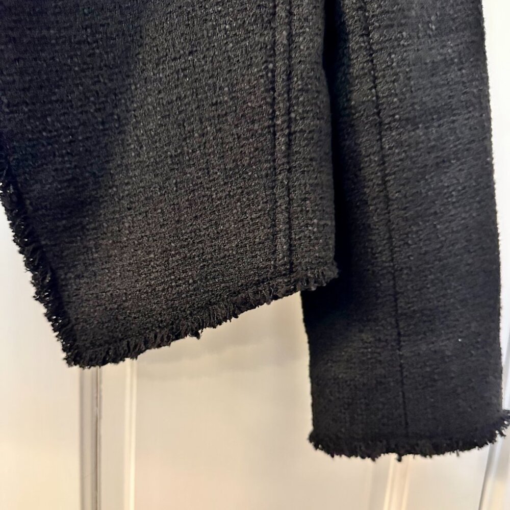 LOFT black tweed open fringed blazer size 8 - Picture 3 of 5